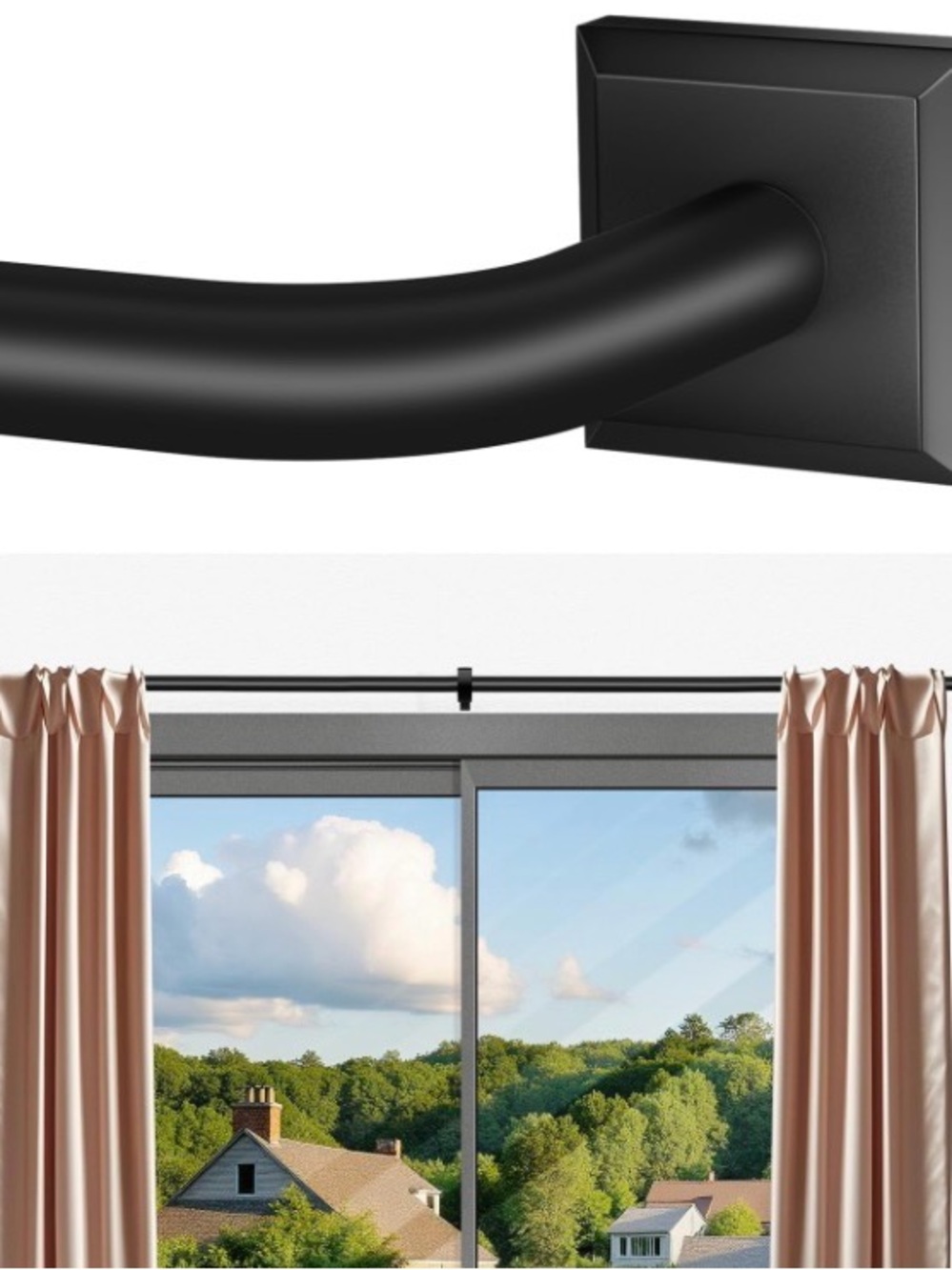Matte Black Curved Curtain Rod with Square Bracket - Home Wall Decor Hook